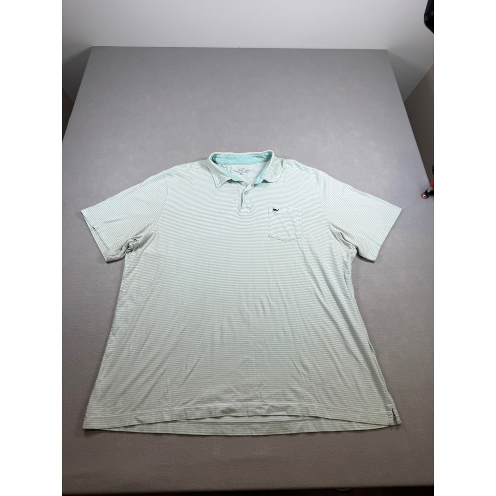 Vineyard Vines Mens XXL Pima Cotton Striped Pocket Polo Shirt Green White